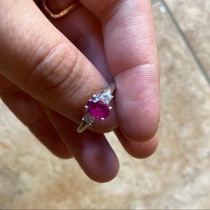 Silver gemstone & diamond ring